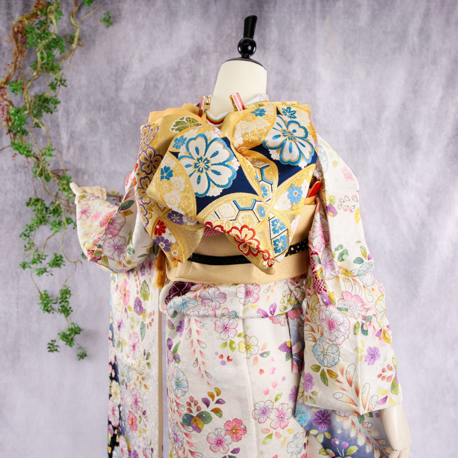 振袖フルセット 振袖セット 振袖 L～LLサイズ 中古 白×辻が花 美品