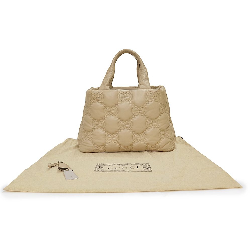 グッチ GGマトラッセ ラージ トート ハンドバッグ レザー ベージュ  