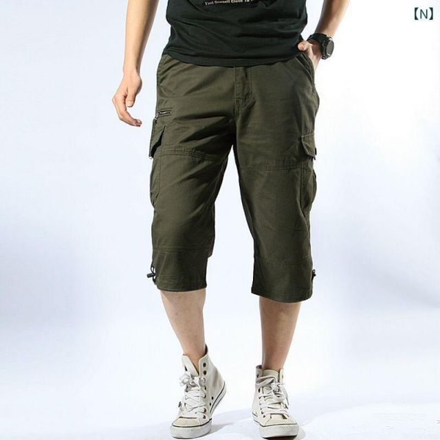 種類196：31/A：黒 メンズ ファッション 服 男性用 オシャレ シンプル 大人 かっこいい ストリート コットン マルチポケット ワーク パンツ 五分丈 ゆったり ストレート
