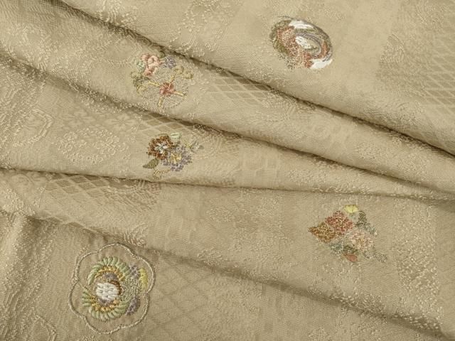 平和屋着物●上質な小紋 刺繍 花鳥丸文 正絹 ♥ AABC6143ck