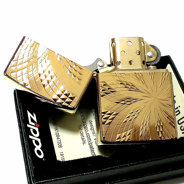ZIPPO ライター ダイヤモンドカット スパイラル ジッポ K24 純金メッキ 