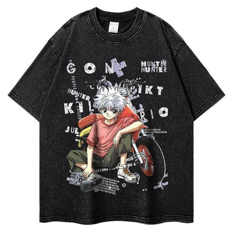 HUNTER×HUNTER ハンター×ハンター キルア 背面無地 Tシャツ 半袖 ヴィンテージ加工 S--3XL