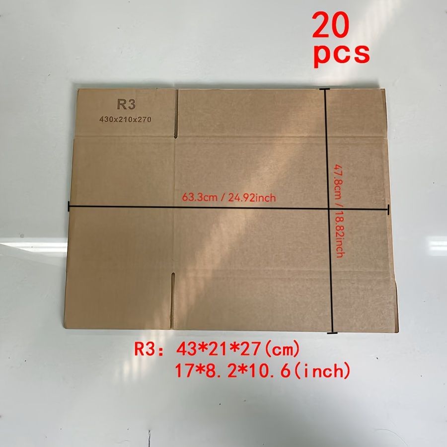 20個パック R3 モデル 43.18x20.83x26.92cm 郵便発送用カートン 物流強化ハードペーパーボックス ポータブルセーフ一体成形長方形ハーフハイト段ボール 引っ越し 輸送 保管 オンライン小売業者向け