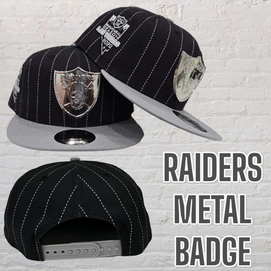 新品9FIFTY スナップバックレイダースアメリカ店舗別注シルバーメタルバッジ アメリカンフットボールNFL RAIDERS NEW ERA SNAPBACK