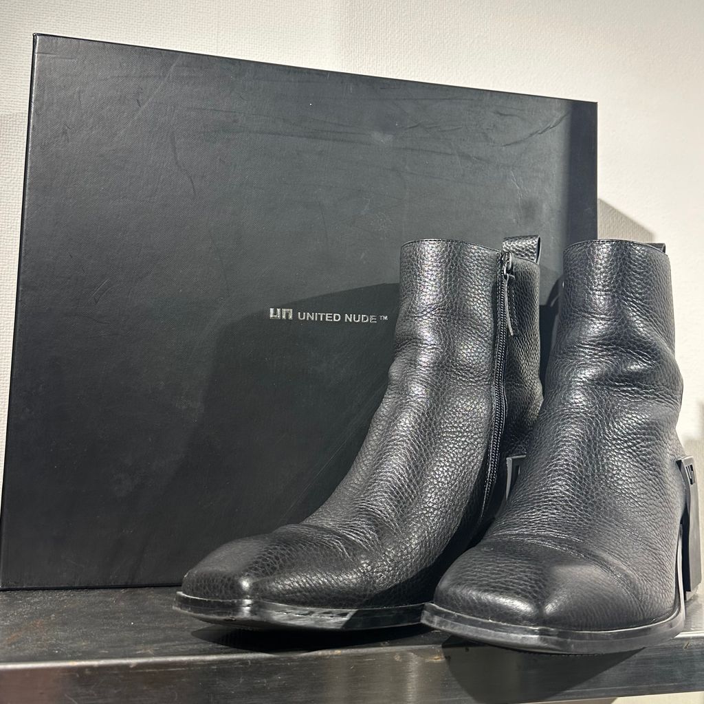 UNITED NUDE ユナイテッドヌード Jimmy Boot スクエアトゥ ヒールブーツ ブラック レザー size 41 表参道A09