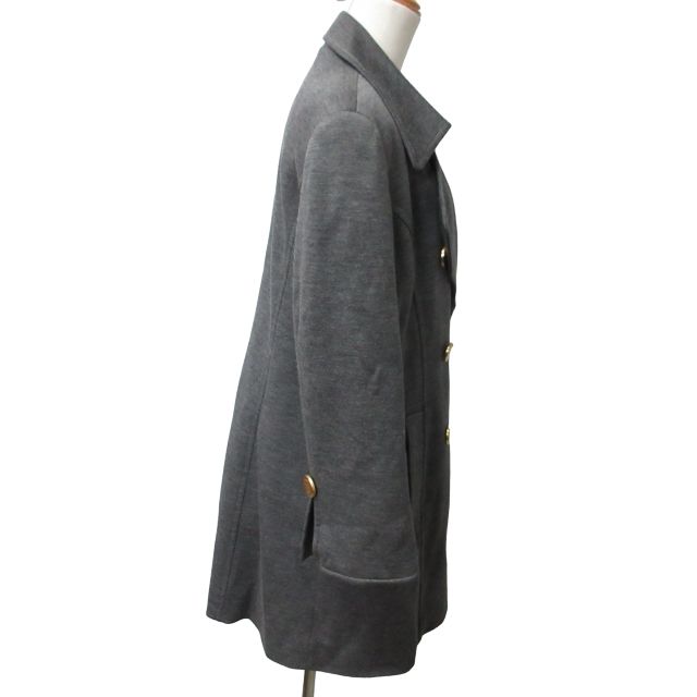 レオナール LEONARD FASHION ダブルブレスト コート ジャケット 金ボタン ロング丈 グレー 11AR 約L 1221 GY09
