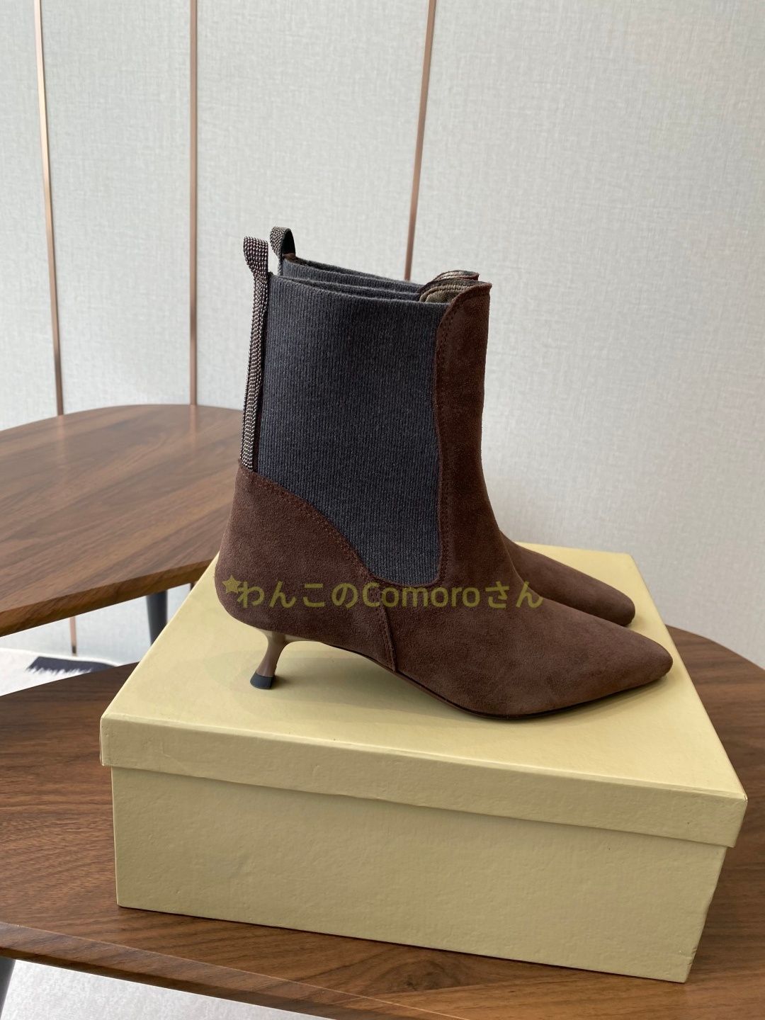 ダークブラウン23.0~24.5cm 送料無料 ブルネロクチネリ レディース ポインテッドトゥ チェルシーブーツ スエード キトンヒール エレガント