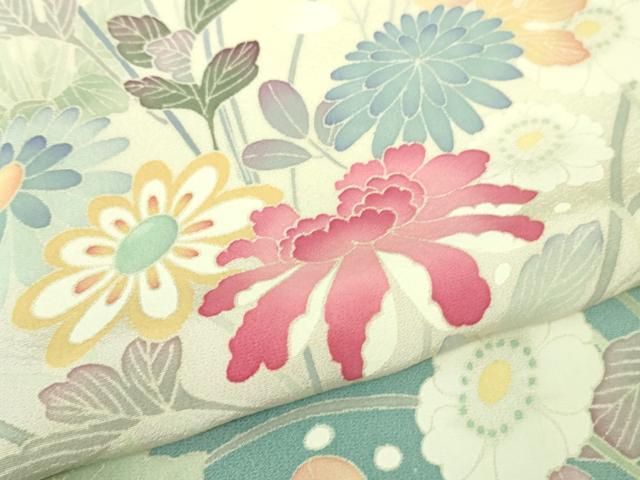 平和屋本店■極上　本加賀友禅作家　茶谷孝志　訪問着　枝花文　暈し染め　砥粉色地　逸品　DZAA8176kh5 平和屋本店□極上 本加賀友禅作家 茶谷孝志 訪問着 枝花文 暈し染め 砥