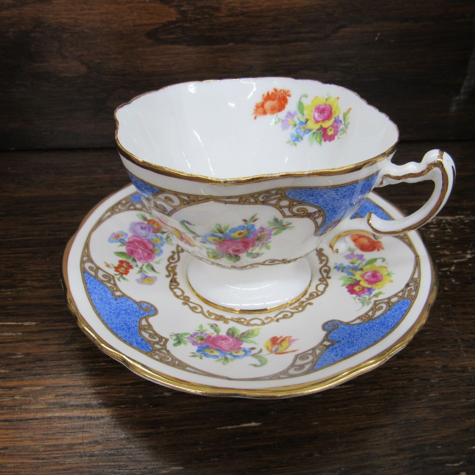 ハマースレイ アンティーク 1930年 カップ＆ソーサー フラワーブルー