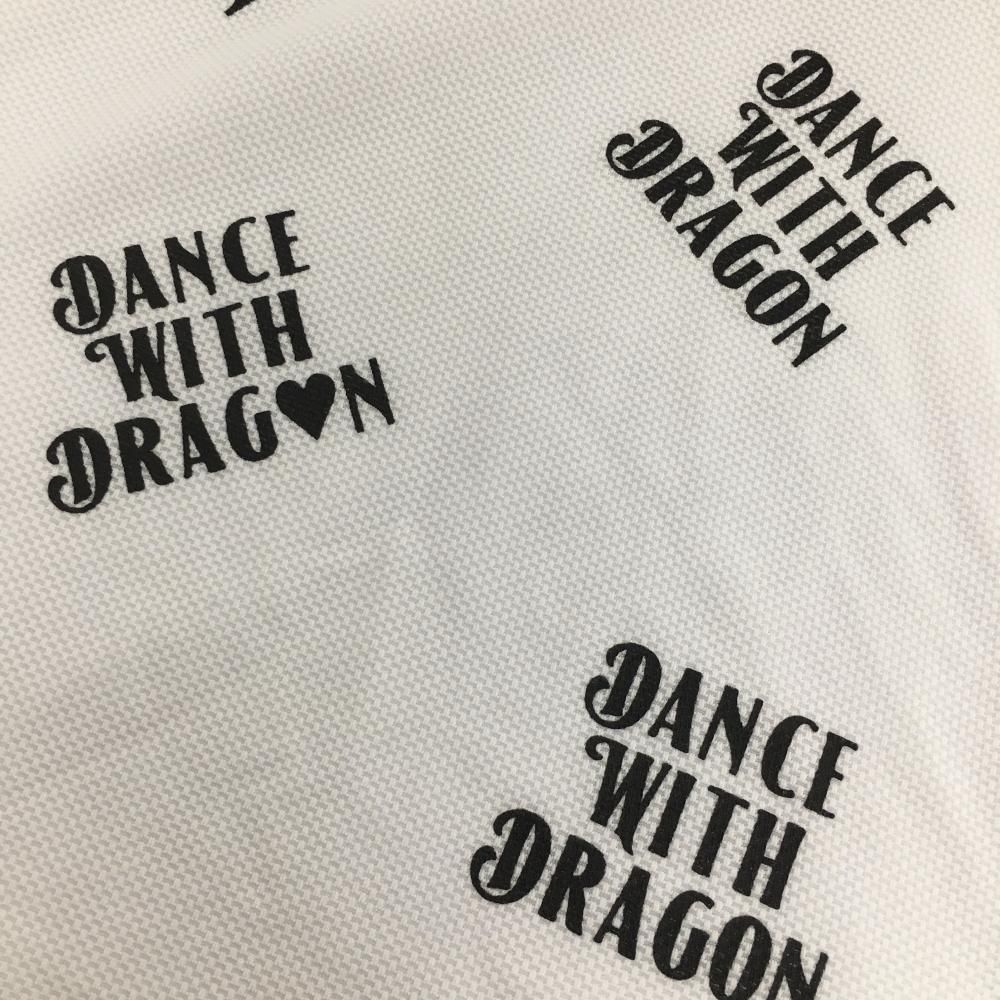 ダンスウィズドラゴン 半袖ハイネックシャツ 白×黒 ロゴ総柄 袖口