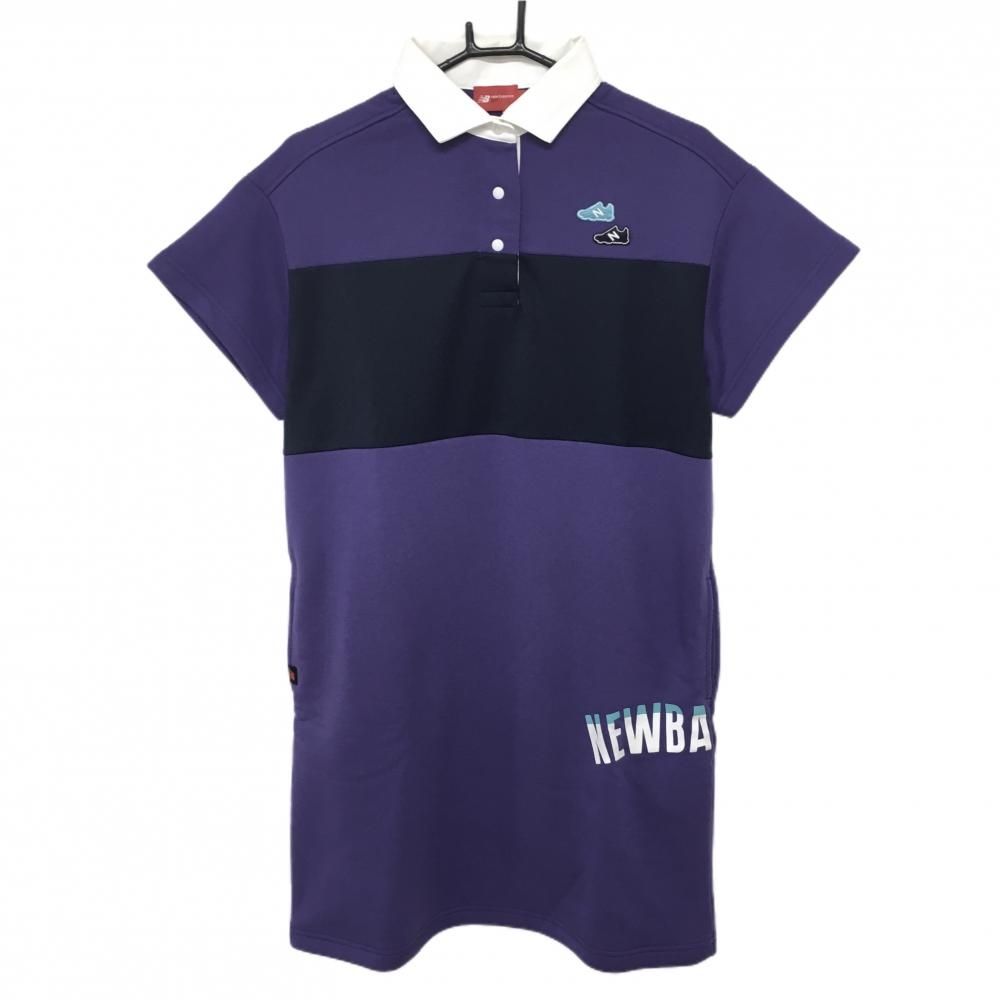 ニューバランスゴルフ 半袖ワンピース パープル×ネイビー 裏起毛 ロゴ