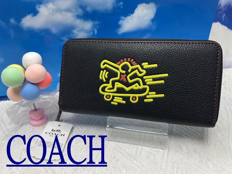 コーチ 財布 COACH 長財布 アコーディオン ラウンドジップ レザー ブラック   キース ヘリング 新生活 年度末 プレゼント 贈り物 吉日 ギフト 母の日 父の日 財布 メンズ  新品未使用 ブランド ファッション b193 F87107 13