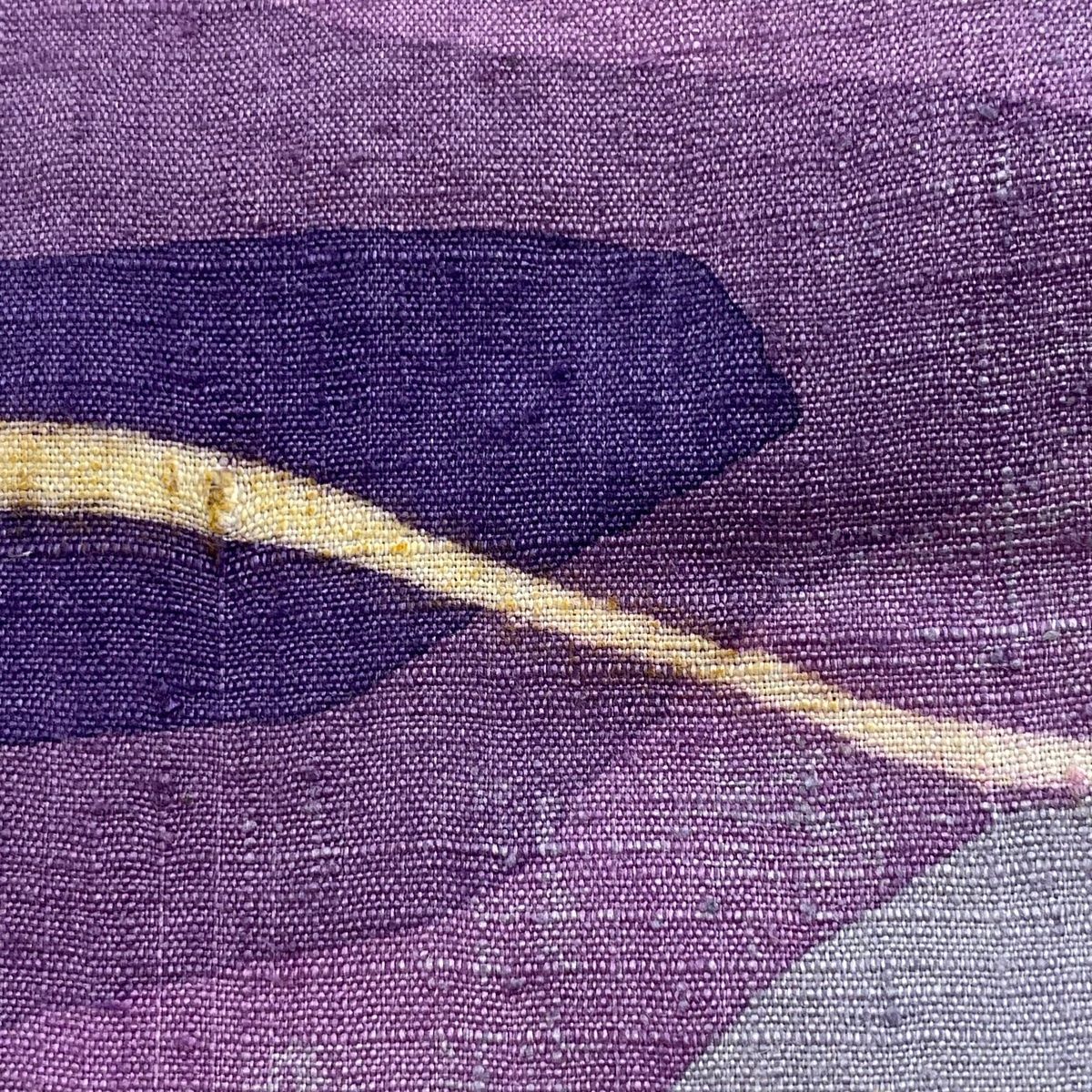 袋帯 名品 落款 紬地 幾何学模様 ぼかし 緑 お太鼓柄 正絹 【中古