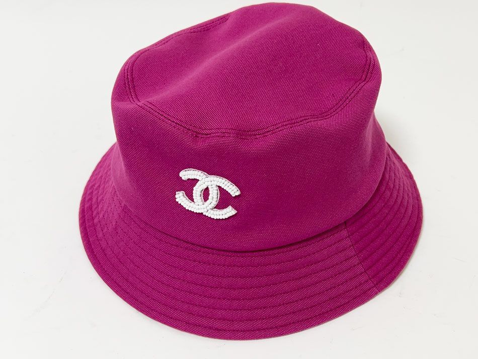 CHANEL シャネル ロゴバケット レディース ハット 帽子 レディース パープル コットン Mサイズ 超美品