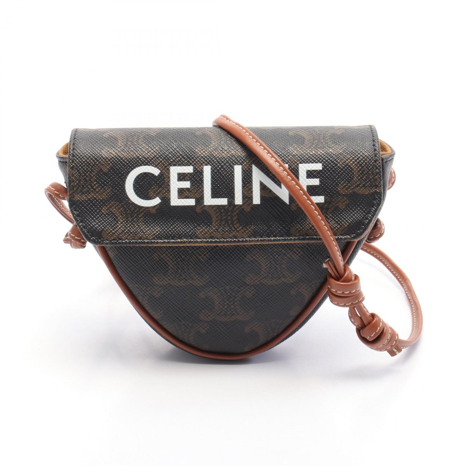 セリーヌ CELINE ショルダーバッグ トリオンフ トライアングル ミニ 195902 ブラウン PVCコーティングキャンバス レザー トリオンフミニトライアングル ショルダーバッグ レディース Used A