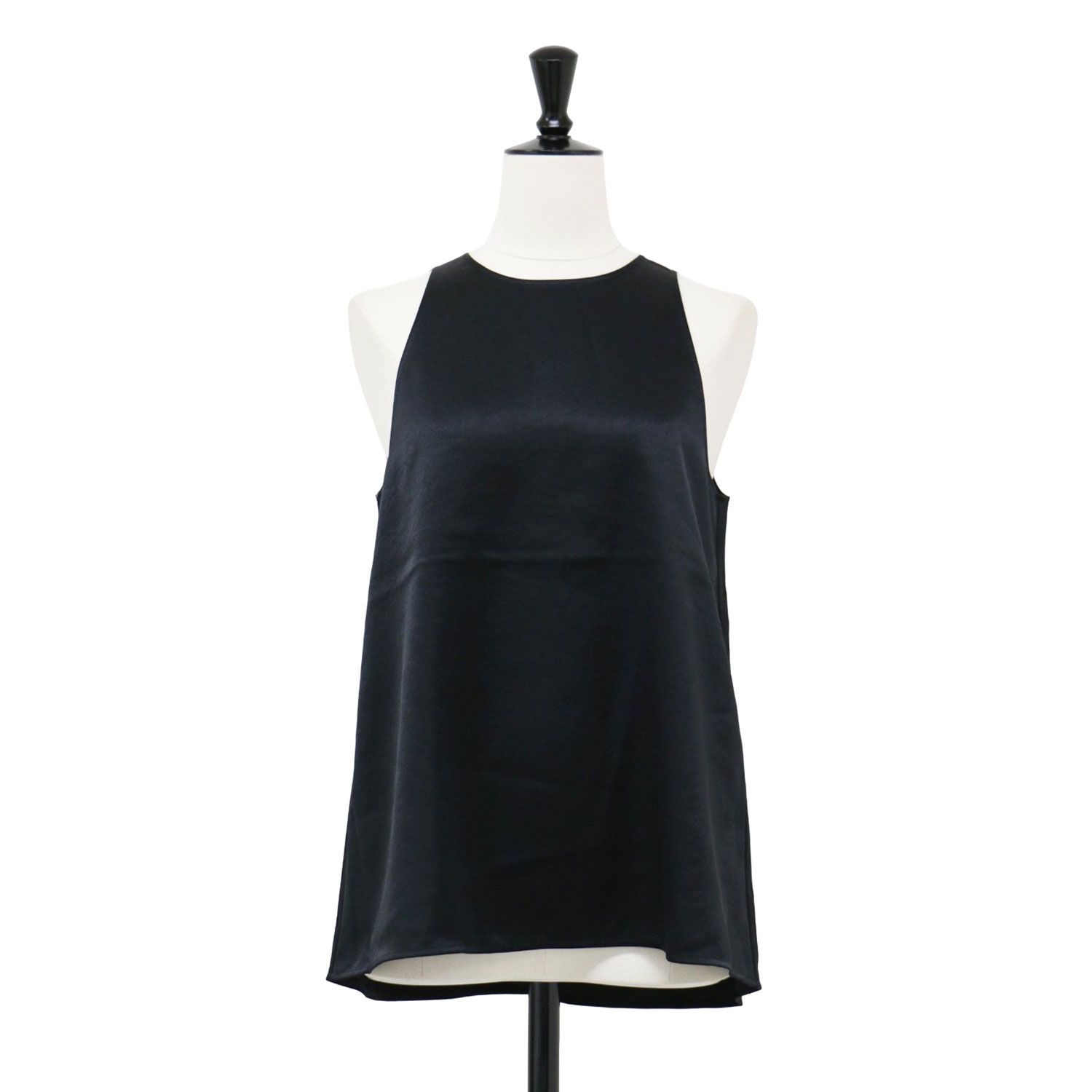 AP STUDIO エーピーストゥディオ ブラウス ブラック 黒 サイズ:FREE / ミニマル サテン ノースリーブ ブラウス / クルーネック アメリカンスリーブ / トップス / 日本製【レディース】【中古】【K4476】 AP STUDIO エーピーストゥディオ ブラウス ブラック 黒 サイズ:FREE