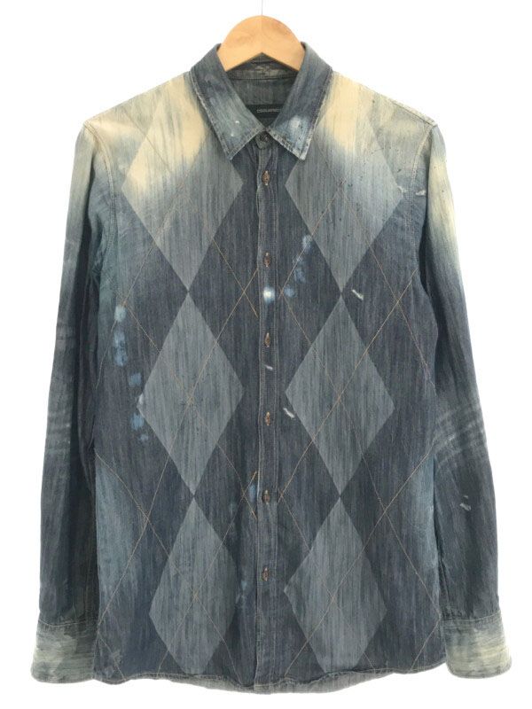 DSQUARED2 ディースクエアード 12AW アーガイル柄デニムシャツ ブルー  