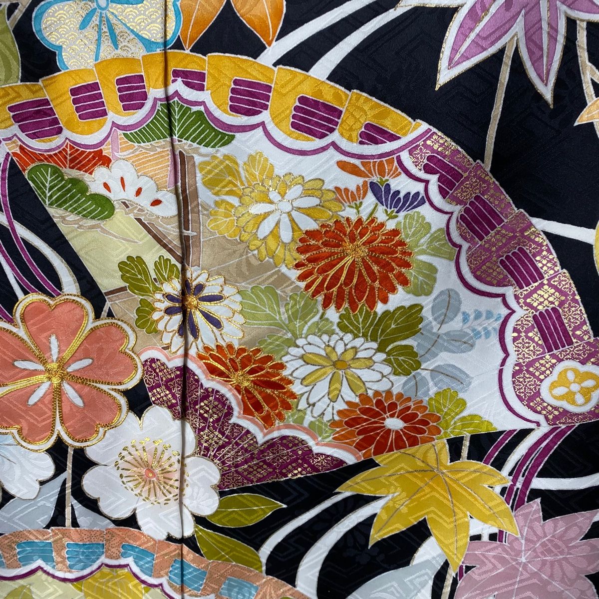 振袖/鼓草花金彩染め分け紫中古美品振袖set/身丈167.5裄丈66.5紫成人式 振袖 身丈161cm 裄丈64cm M 袷 御所車 桜 金彩 染め分け 薄