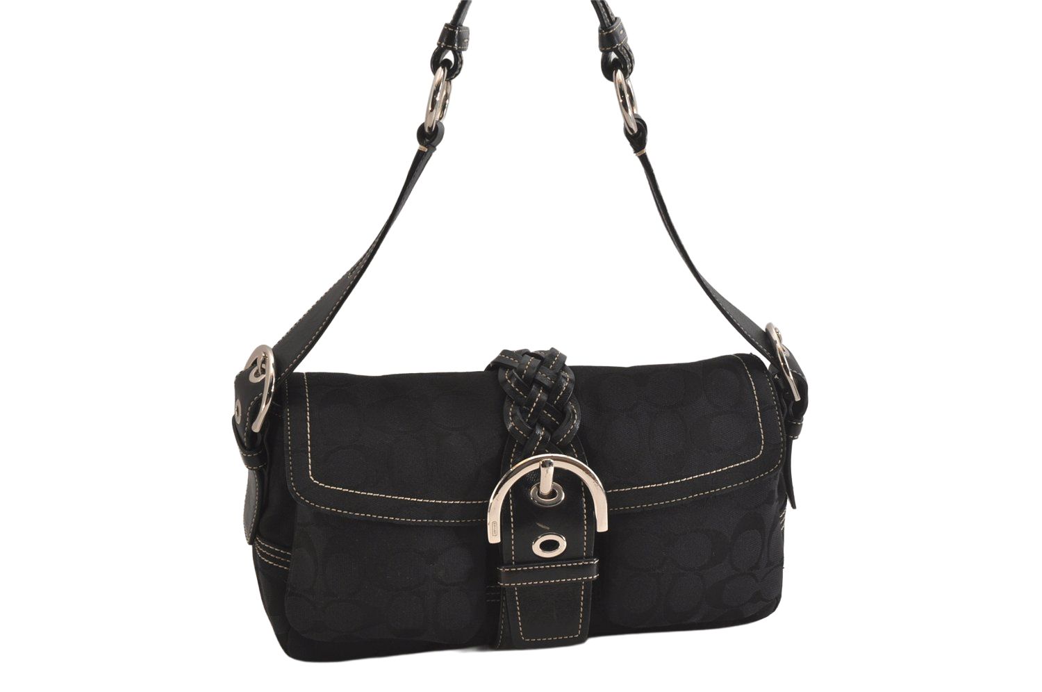 COACH コーチ シグネチャー ショルダーハンドバッグ キャンバス レザー 6314 ブラック 7622M
