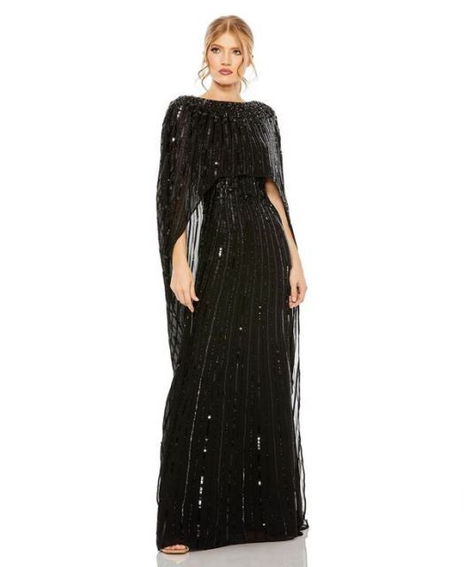 送料無料 マックダガル レディース ワンピース トップス Women s Embellished Column Cape Gown Black