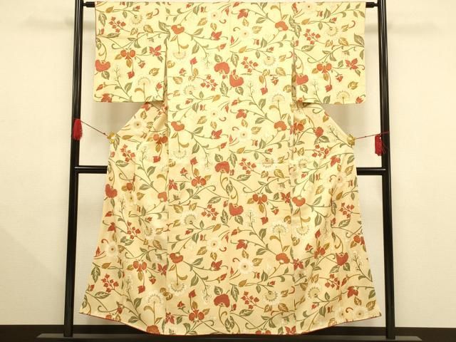 平和屋着物□上質な小紋 霞文 草葉地紋 暈し染め 正絹 逸品