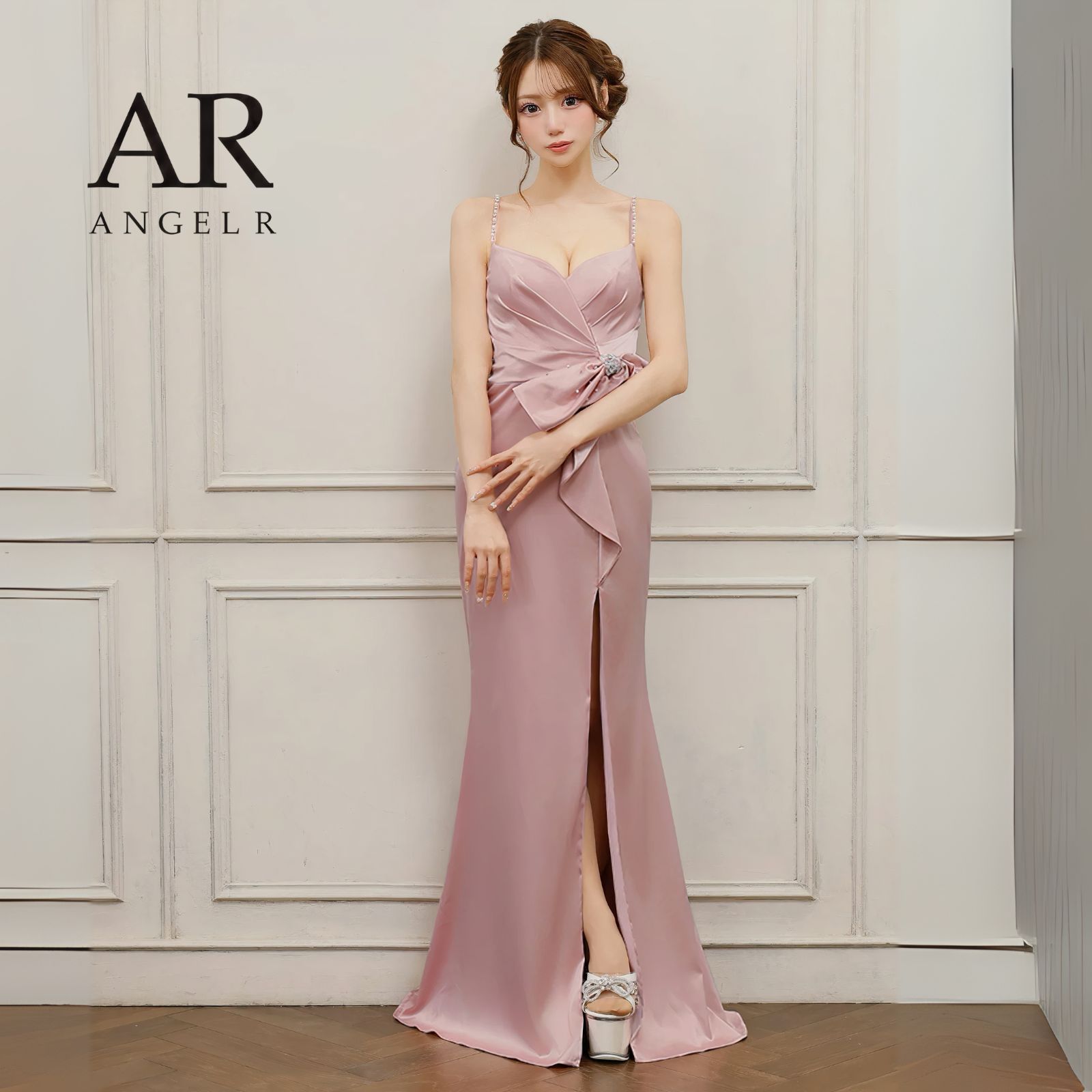 Angel R エンジェルアール AR25855 サテンワンショルダーリボンティアードフ ミニキャバドレス Pink