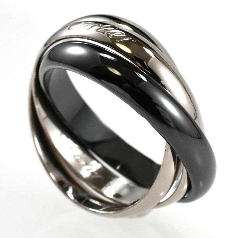 カルティエ トリニティ ブラック リング MM 3連リング K18 ホワイト