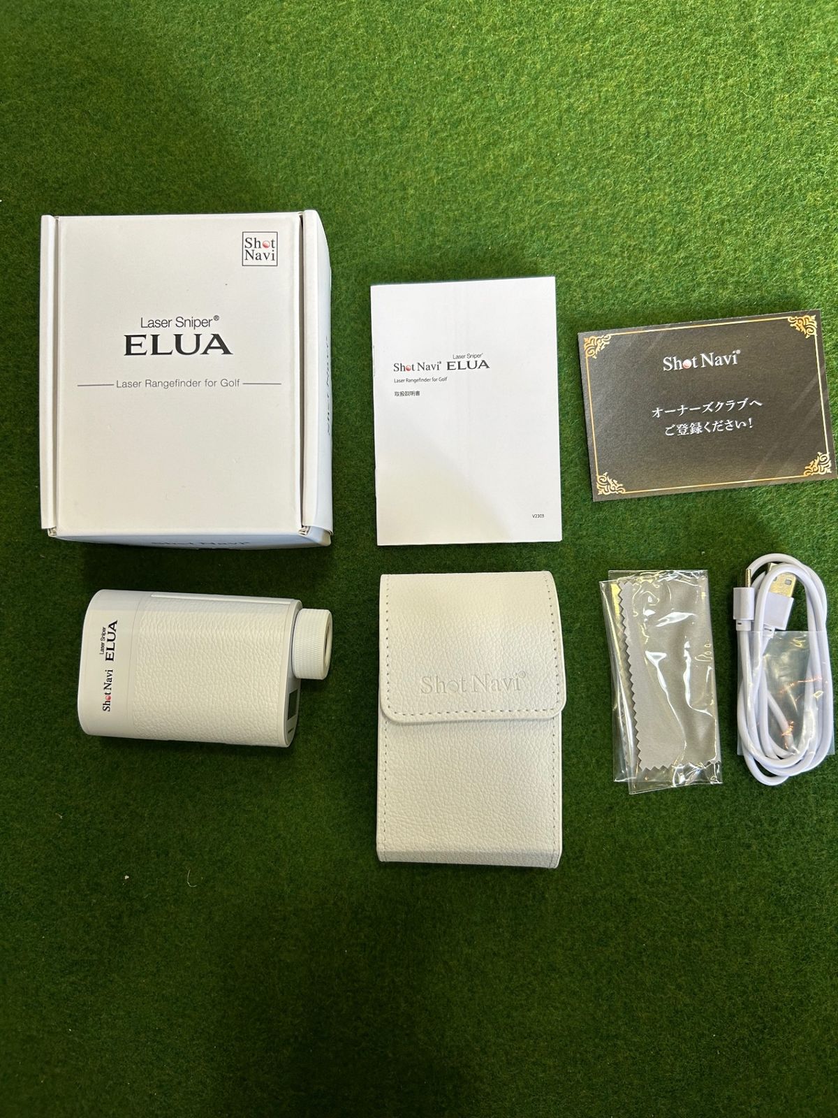 Shot Navi ゴルフレーザー距離計 Laser Sniper ELUA(エルーア) WH/サブディスプレイ搭載 専用ケース付き (ホワイト)　中古