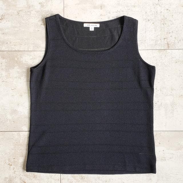 セントジョン ウール混 透かし柄 ボーダー ノースリーブ ニット トップス M