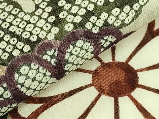 平和屋本店■極上　夏物　摺型友禅　京都　多ち花　九寸名古屋帯　生紬地　菊　逸品　未使用　DZAA8011kh5 平和屋本店□極上 夏物 摺型友禅 京都 多ち花 九寸名古屋帯 生紬地 菊