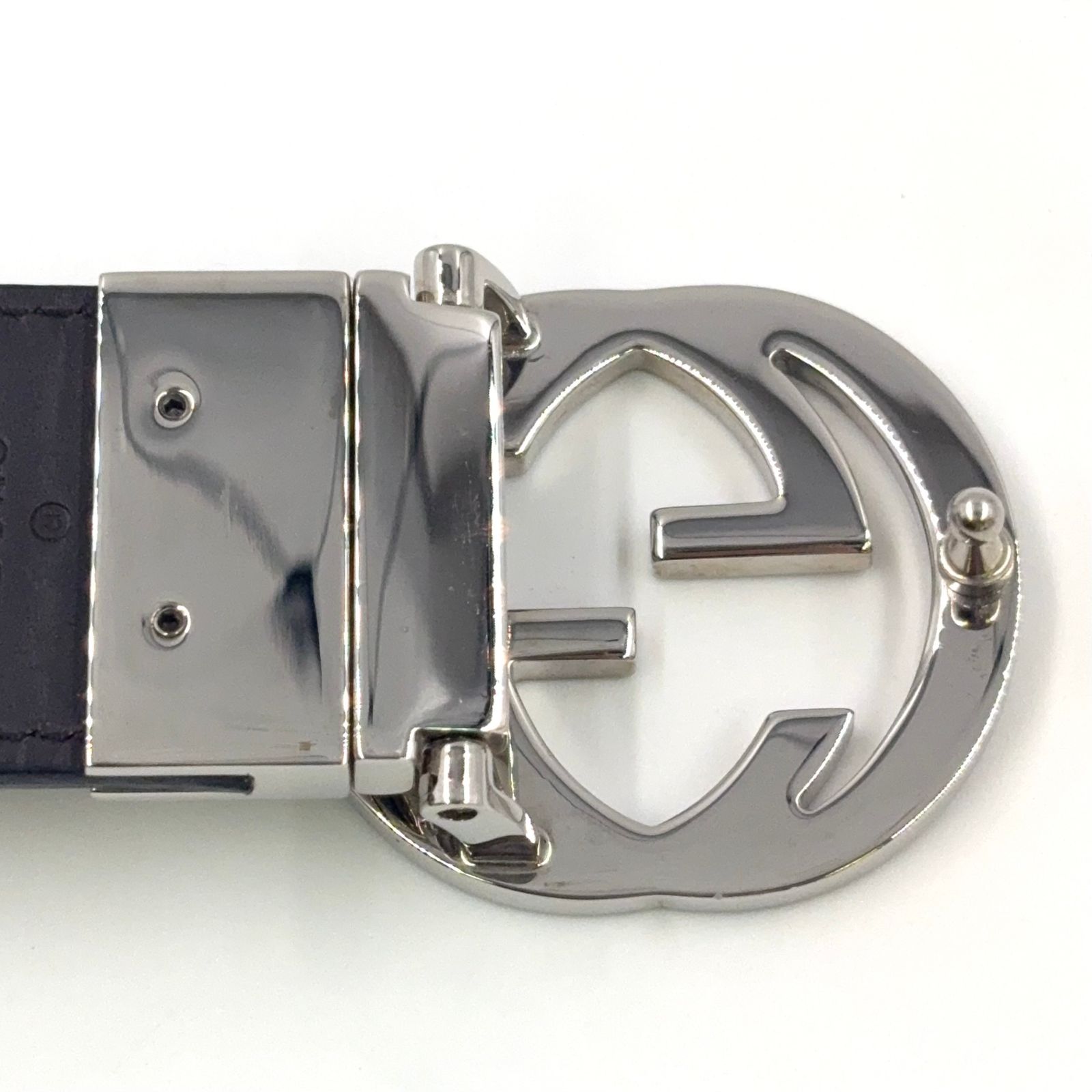 未使用品 グッチ ベルト 473030 インターロッキング ベルト シルバー GUCCI (グッチ) インターロッキングGリバーシブルレザーベルト