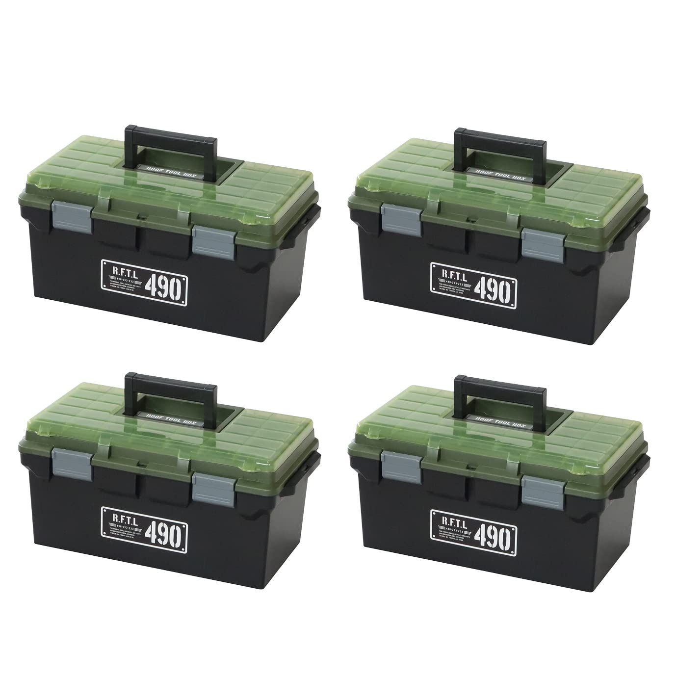 PatternName パーツ収納BOX 4個セット _Color X490 仕切板小6枚大3枚|トレー付 JEJアステージ 収納ボックス Xシリーズ ルーフツールBOX 490X ブラックグリーン 幅49×奥行25.3×高さ23.3cm 4個セット