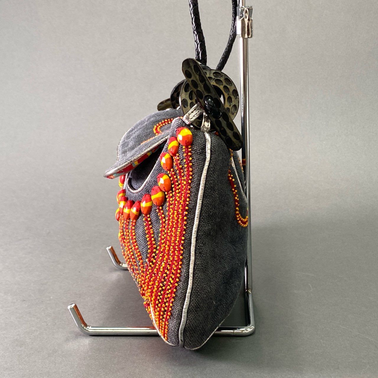 JAMIN PUECH レザー ショルダーバッグ ウッドビーズ 花 オレンジ JAMIN 