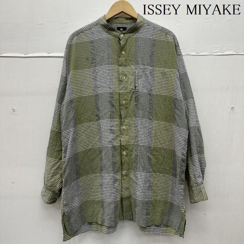 ISSEY MIYAKE イッセイミヤケ シャツ ブラウス 長袖 90s ノーカラー グラデーション ギンガム チェック シャツ