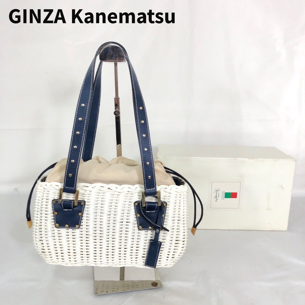 GINZA Kanematsu 銀座かねまつ かごバッグ ハンドバッグ 巾着 箱付き 