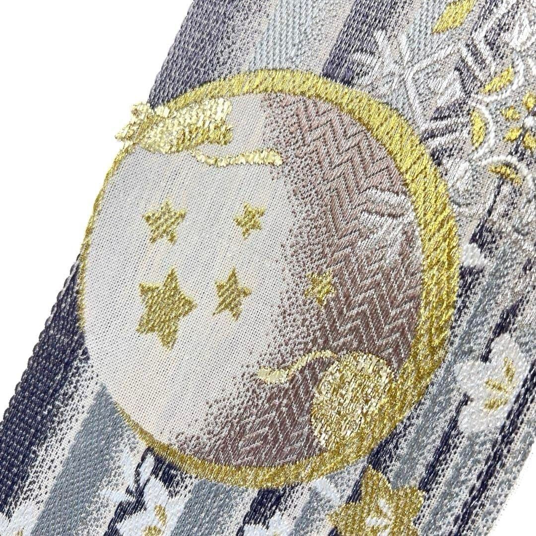 【同梱不可】 未着用 p 042a 着物 花模様 うさぎ 猫 三日月 絽 夏用 袋帯 着物・浴衣