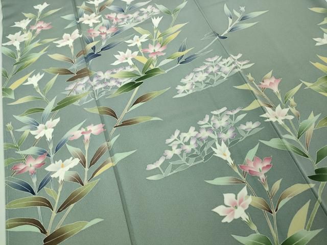 平和屋本店□極上 本加賀友禅作家 田丸幸子 訪問着 枝花文 湊鼠色地  