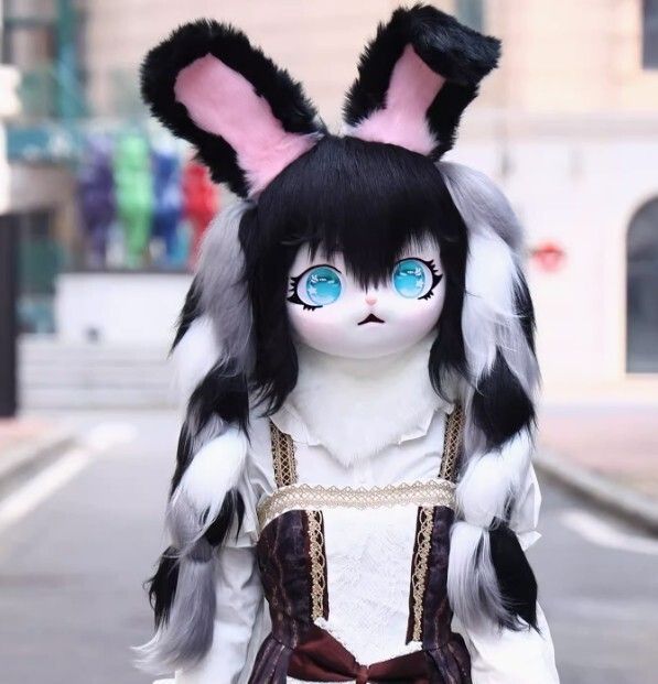 着ぐるみヘッド ウサギ耳 黒と白 兎面 全頭ヘッド ケモノ マスク 着ぐるみヘッド ウサギ耳 黒と白 兎面 全頭ヘッド ケモノ マスク
