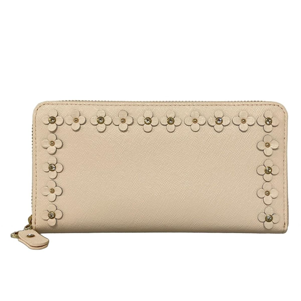 アンテプリマ 長財布 - ライトピンク ラウンドファスナー|フラワー 花 |スタッズ|ラインストーン|アンテプリマ フィオーリ レザー