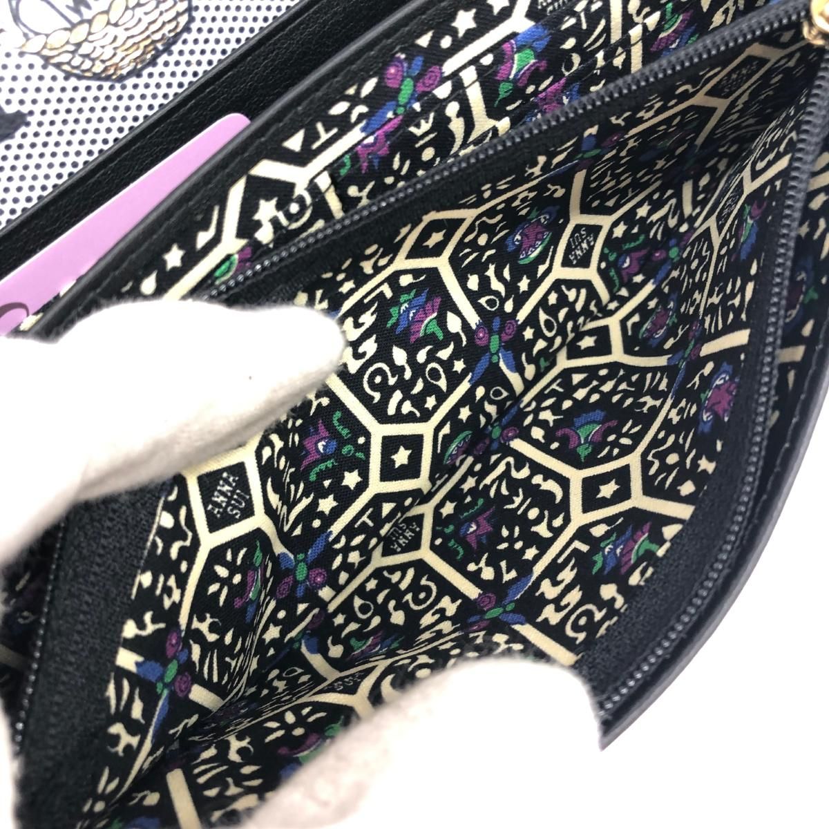 新品同様 ANNA SUI アナスイ 二つ折り長財布 財布 パープル レザー  