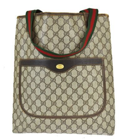 【中古】 グッチ GUCCI シェリー トートバッグ ショルダー GG柄 ブラウン グリーン レッド PVC レザー 67ML438