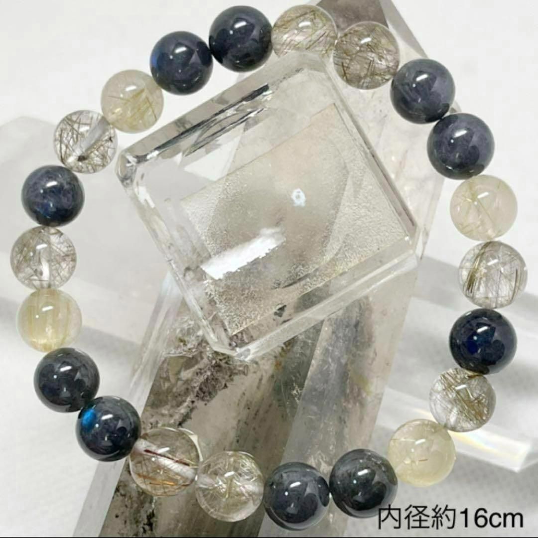 ルチルクオーツ ラブラドライト パワーストーンブレスレット 内径約16cm