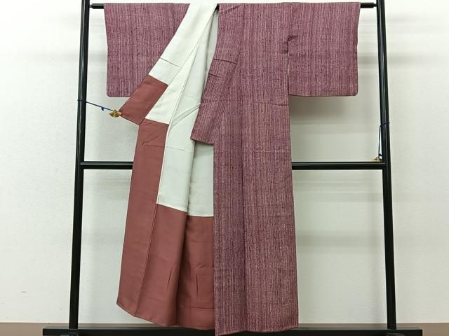 A5 美品 染め大島紬 単衣 横縞模様 茶色 正絹 着物 K8 A5 美品 染め大島紬 単衣 横縞模様 茶色 正絹 着物 K8 A5 美品