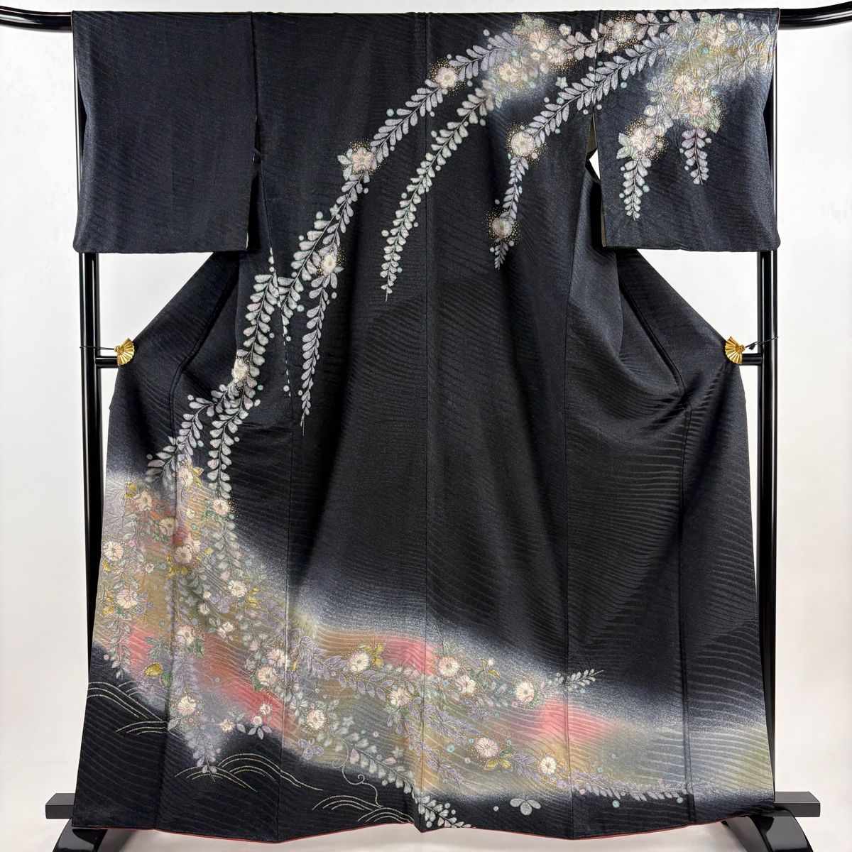 訪問着 身丈164cm 裄丈67cm M 袷 ますいわ屋 辻が花 金彩 ぼかし 墨色 正絹 秀品