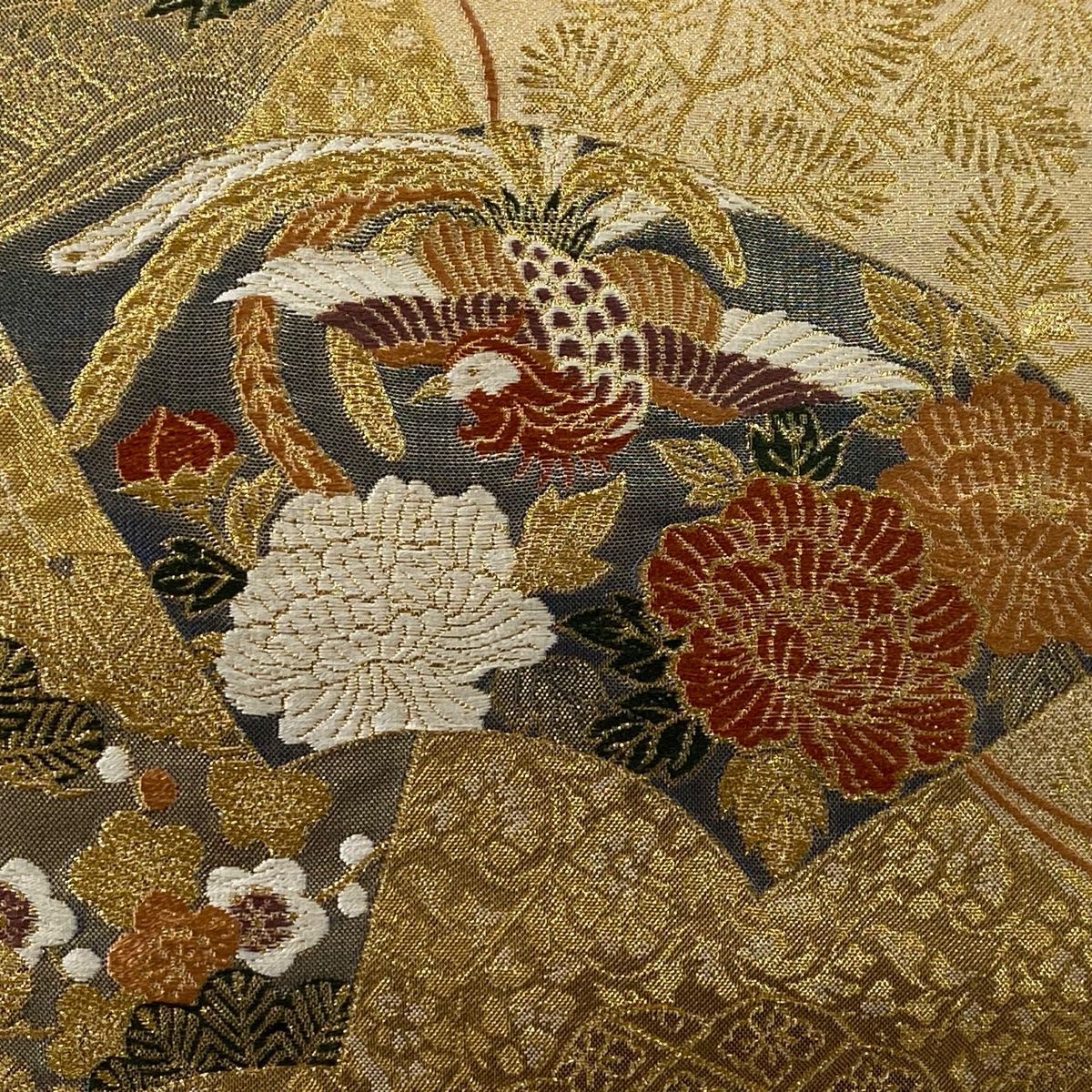 袋帯 秀品 扇面 花鳥 刺繍 箔 金色 六通 正絹 【中古】 - メルカリ