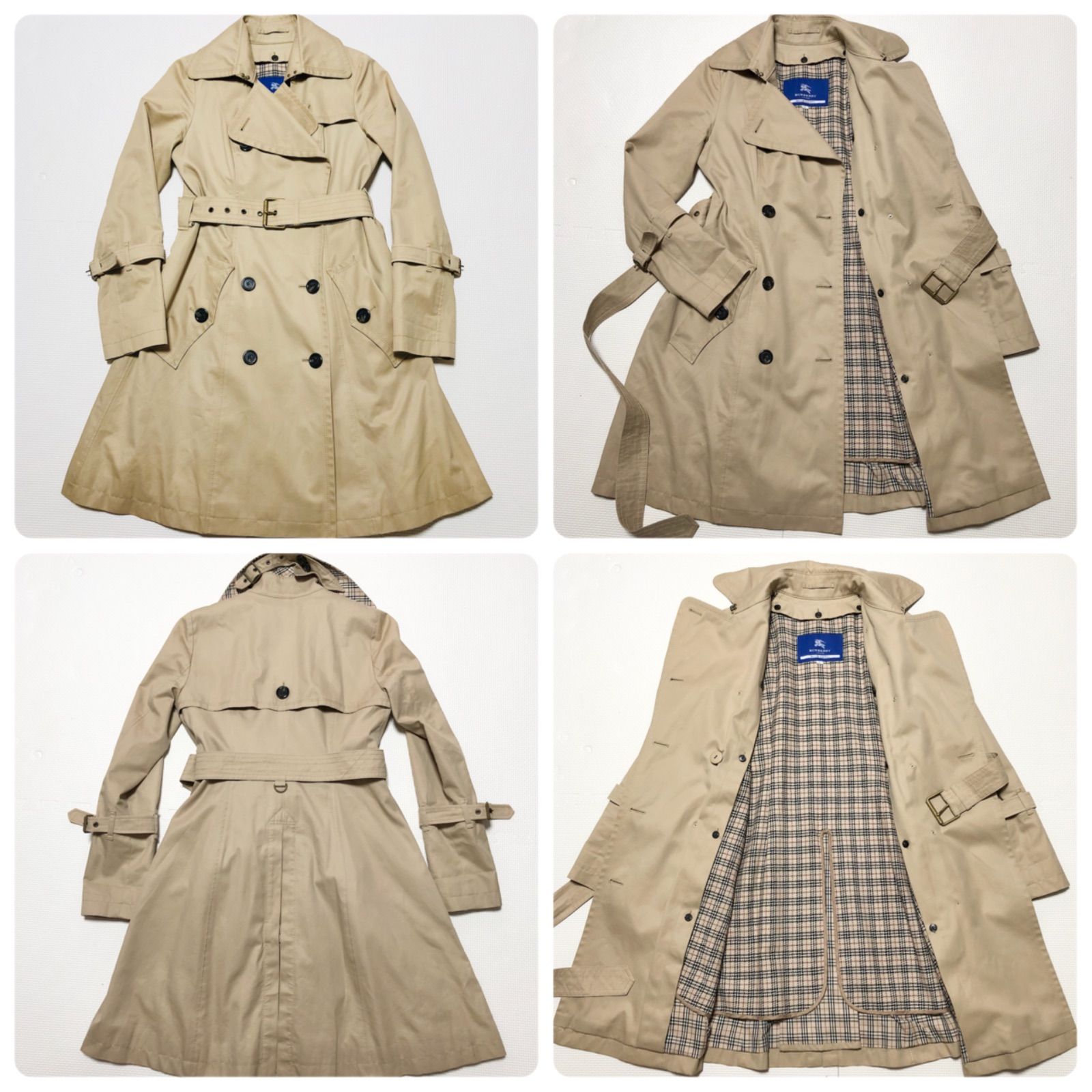 □美品□BURBERRY BLUE LABEL バーバリーブルーレーベル ダブルトレンチコート 2way ウールライナー付 size36(サイズS相当)  ノバチェック ブルーレーベルチェック ベルト ベルテッド ベトナム製 三陽商会 ベージュ レディース - メルカリ