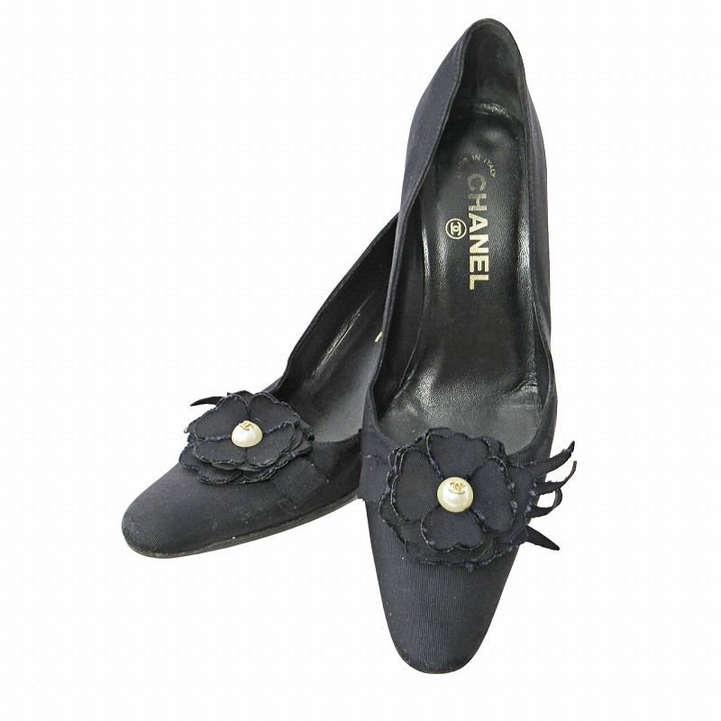 【箱付き・美品✨】シャネル　ココパール　パンプス　カメリア　37　グログラン シャネル CHANEL カメリア ココマークパール パンプス