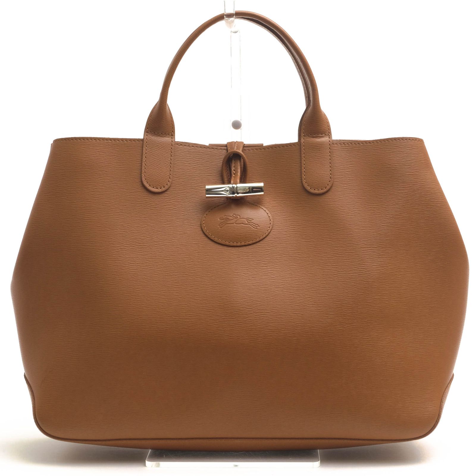 LONGCHAMP レザートートバッグ ブラウン 茶 ポーチ付き 金プレート