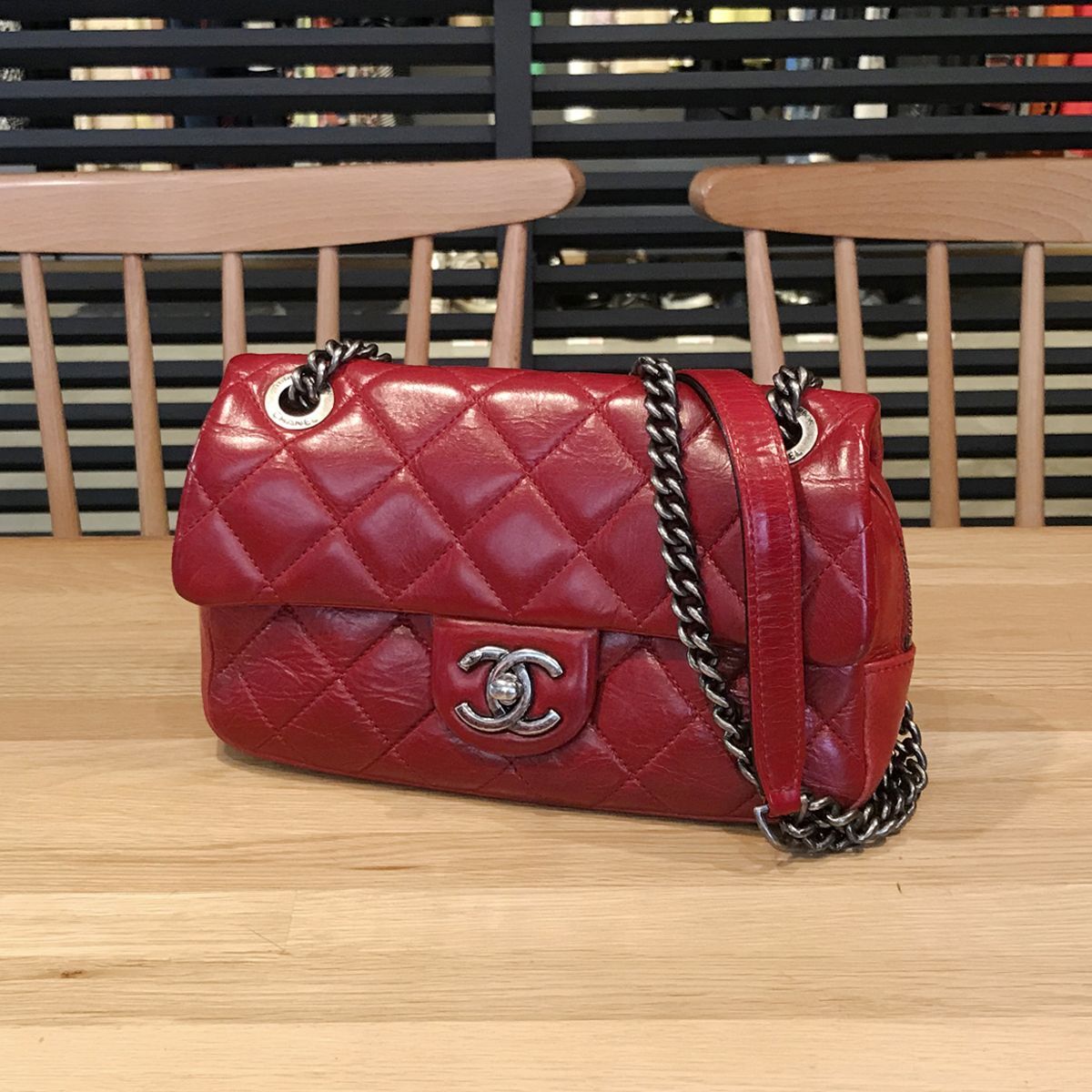 シャネル マトラッセ チェーンショルダーバッグ ヴィンテージカーフ レッド ヴィンテージシルバー金具 08554