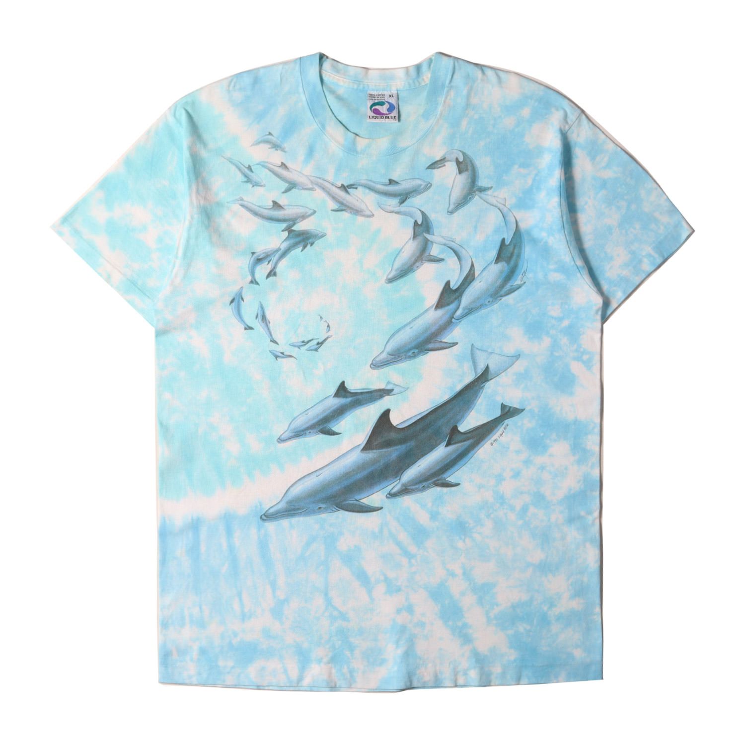 90s LIQUID BLUE タイダイ染め イルカ アート クルーネック 半袖Tシャツ USA製 ブルー サイズ:XL 90s - 00s ヴィンテージ古着 Vintage / Used トップス カットソー【メンズ】